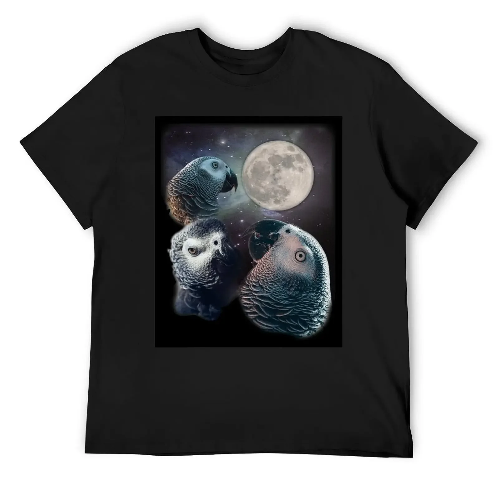 

African Grey Parrot Three Wolves and Moon Style T-Shirt