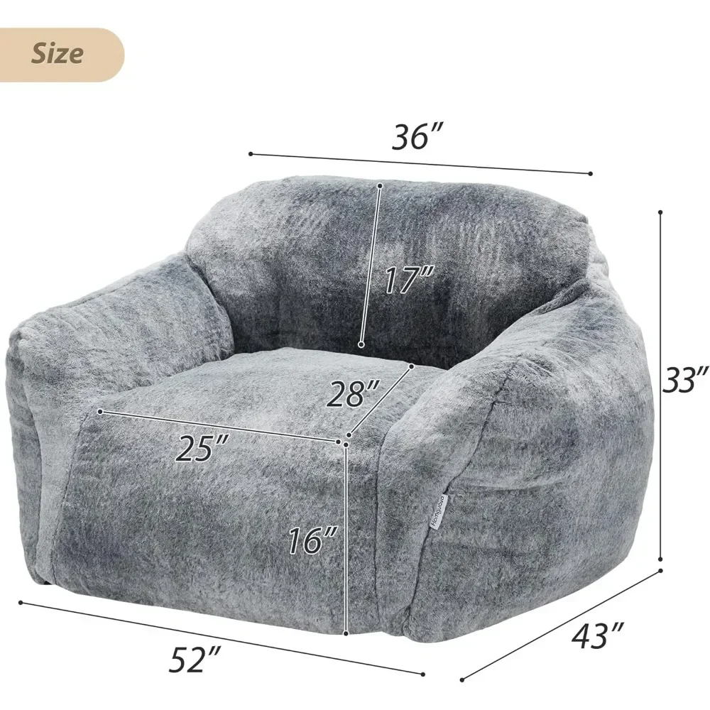 Giant Bean Bag Chair,Bean Bag Sofa Chair with Armrests, Bean Bag Couch Stuffed High-Density Foam, Plu CChairedroom