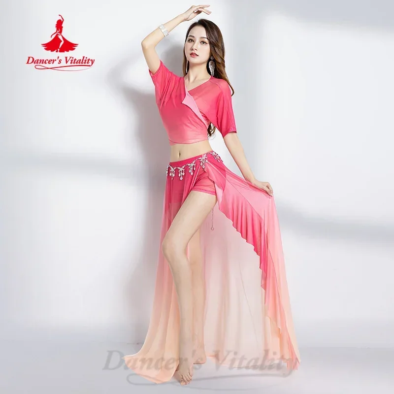 Belly Dancing Practice Clothes for Women Comfortable Elegant Gradient Mesh Long Skirt Set Adult Oriental Dance Training Clothing