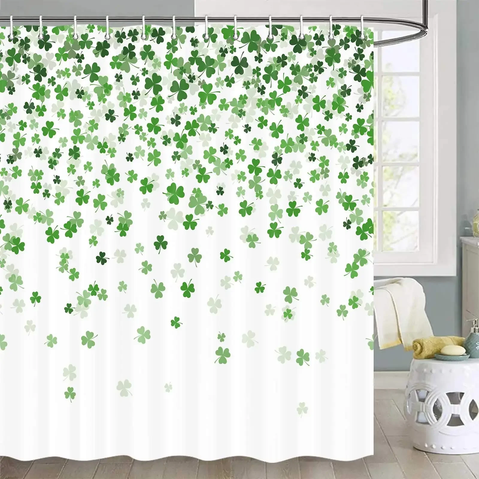 St. Patrick's Day Clover Shower Curtain,Green Clover Shamrock Irish St Patrick's Day Shamrock Bathroom Curtains,Fabric Bath Sets