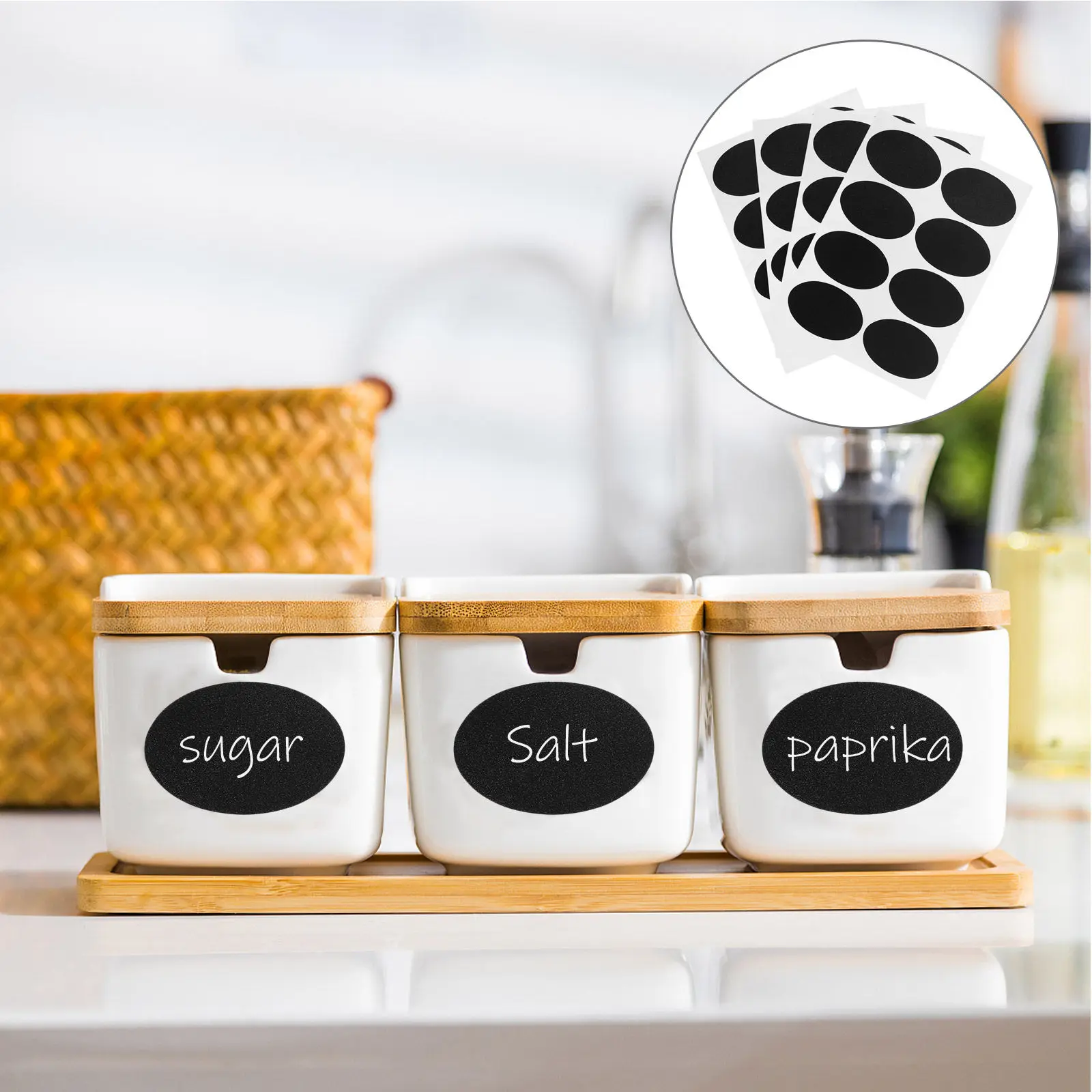 

4 Sheets Writable Self-Adhesive Sorting Tag Stickers Paper Labels for Home Office Storage Seasoning Organization Removable Blank