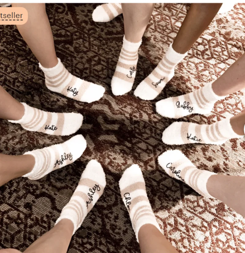 Personalized Customized Fuzzy Socks  Bridal Party Overnight Gift Ideas Nightwear Party Matching Striped Socks Comfortable Socks