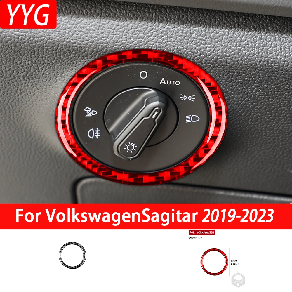 For Volkswagen Sagitar 2019-2023 Carbon Fiber Car Interior Accessories Decorative Stickers Headlight Switch Outer Ring Button