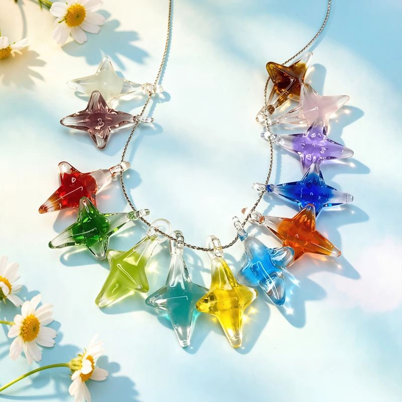 Colorful Mini Star Glass Pendant Dopamine Korean Style Cute Star Charm DIY Craft Jewelry Making Accessories For Handmade Lovers