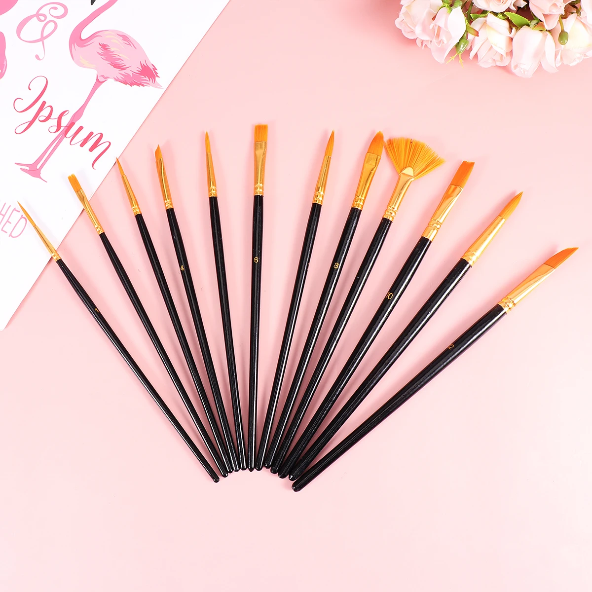 

12 Pcs Oil Brush Set Painting Accessories Water Color Nylon Hair Brushes for Acrylics Gouache Beginners Artists Travel Use