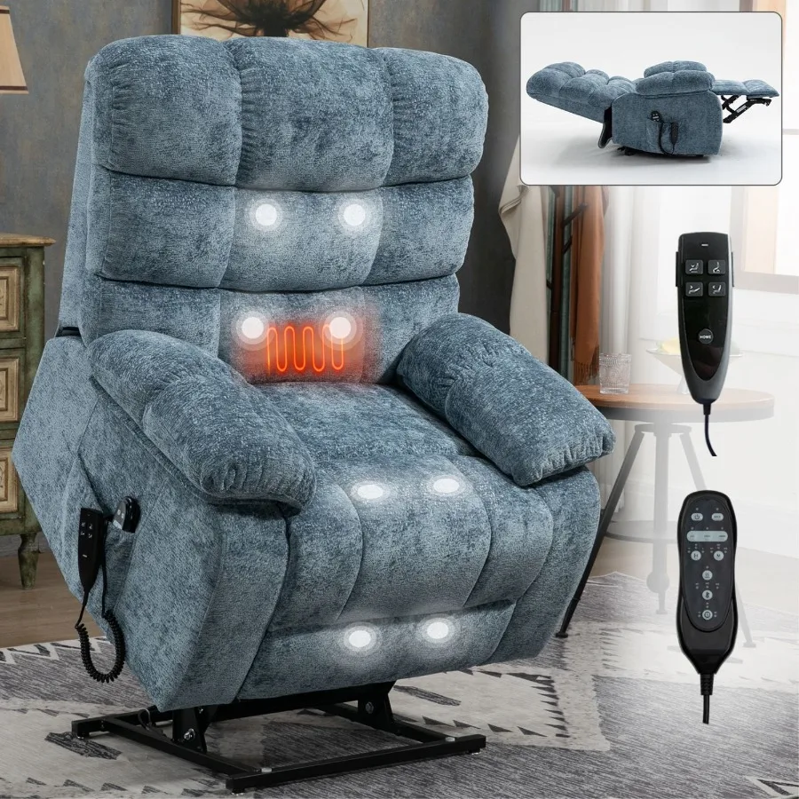 

Lift Recliner Chair Heat Massage Dual Motor Infinite Position Up to 350 LBS Large Electric Power Lift Recliners with PowerRemot