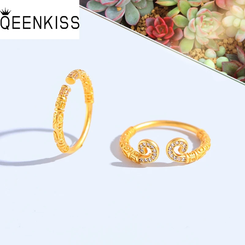 

QEENKISS Vintage Gold Cudgel Hoop Ring For Couple Lovers Wedding Party Birthday Christmas Bride Girlfriend Mother Gifts RG5222