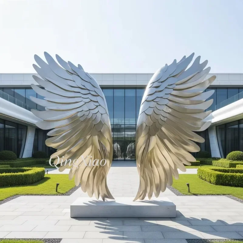 #Modern Mirror Polished Stainless Steel Angel Wings Sculpture Animal Themed Art Collectible For Large Outdoor Decoration