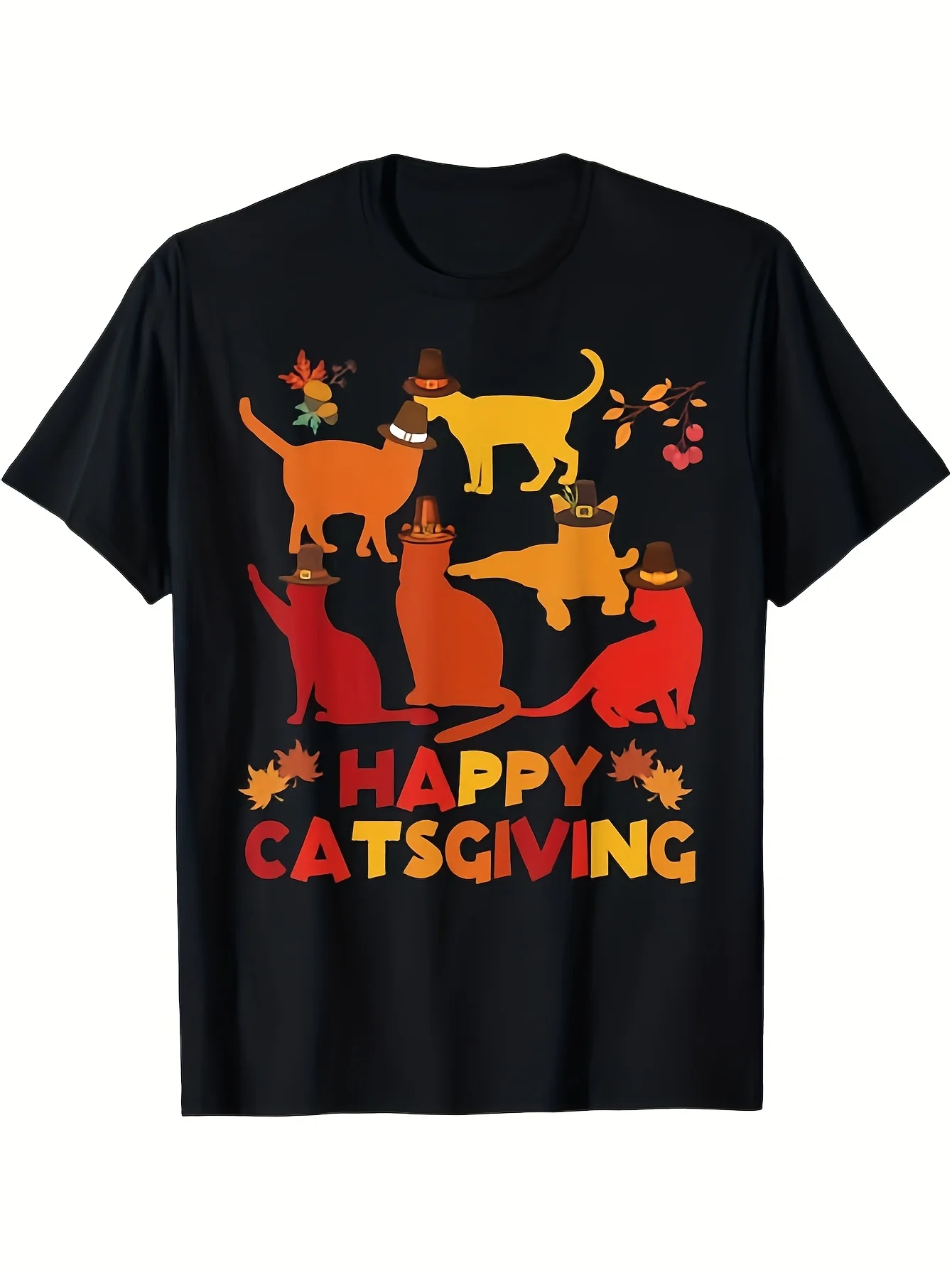 Adorable Thanksgiving Cat in a Pilgrim Hat T-Shirt for a Joyful Catsgiving