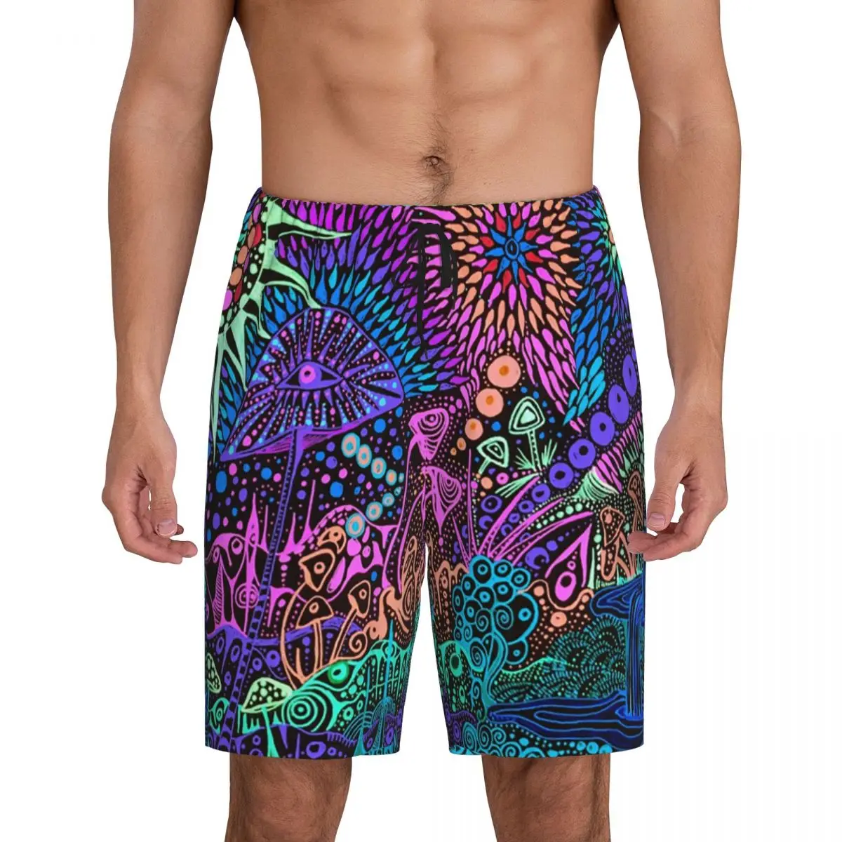 

Custom Magic Mushroom Trippy Psychedelic Neon Pastel Goth Pajama Bottoms Men Sleep Shorts Drawstring Sleepwear Pjs with Pockets