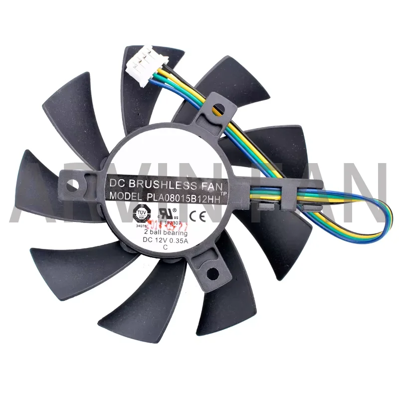 PLA08015B12HH Diameter 75mm, Hole Pitch 40mm DC12V 0.35A 4 Lines 4pin Double Ball Bearing Cooling Fan For Graphics Card