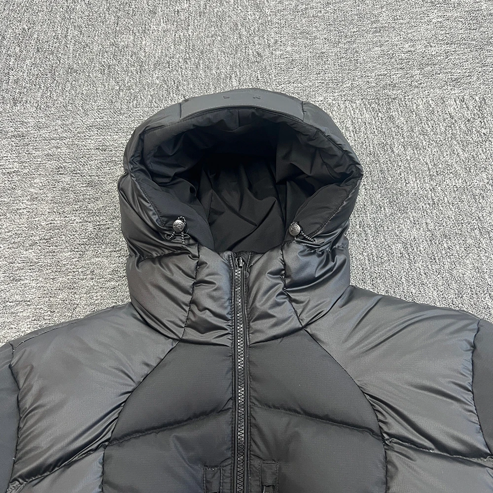 SY-71 موجة سترة منتفخة سوداء دافئة للرجال سميكة الشتاء هوديي عارضة أزياء أسفل معطف ملابس الشارع الشهير