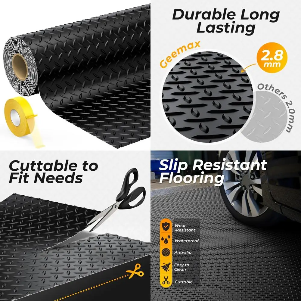 Alfombrillas de goma gruesas para garaje de 2,8 mm, 140,4 SQFT, 7,8 x 18 pies, protección debajo del automóvil, alfombrilla para automóvil tamaño M