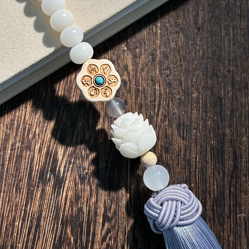 White Jade Bodhi Root Pendant, Light Luxury Minimalist Style, Handheld Prayer Beads, And Simple Bracelet, Je
