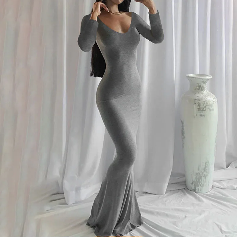 New women's dress long skirt casual slim long-sleeved home dress