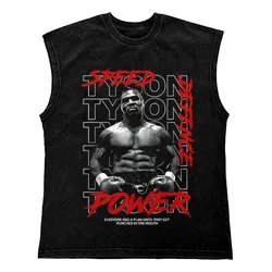 Hip Hop Streetwear T Shirt Men Washed Vest Oversized Cotton Combat Boxing Portrait Graphic Tank Tops 270Gym Tee Top Men Clothing