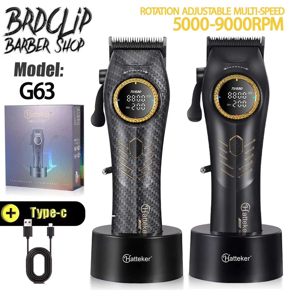

New BRDCLIP G63 Professional Electric Hair Clipper High Speed High Power 5000-9000RPM Electric Hair Clipper 42 Speed Adjustment