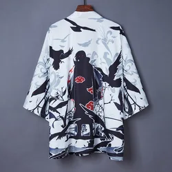 Uchiha Itachi Cosplay Costume Japanese Kimono Cardigan Print Crow Loose Blouse Shirt Haori Obi Asian Clothes Harajuku Streetwear