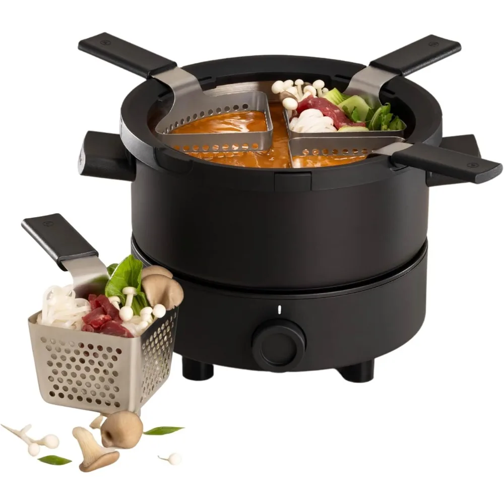 The Evolution Mini, Electric Fondue Set, Drop-Free Basket Design. 1.6L Food-Grade Stainless Steel Broth & Fondue Set