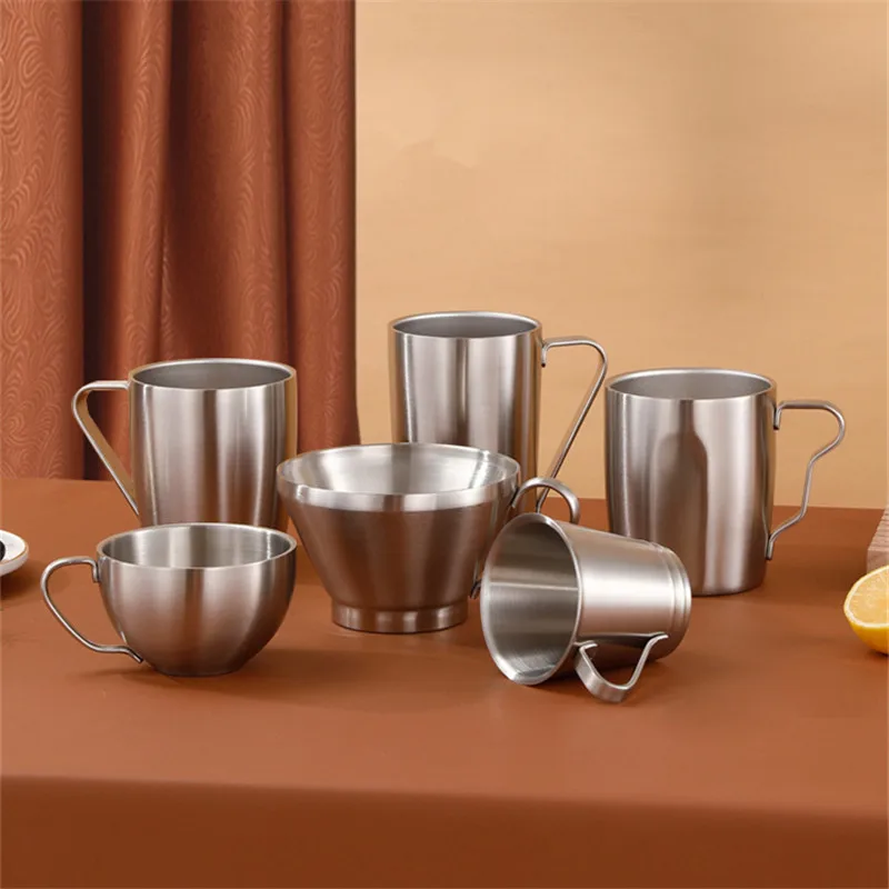 New Stainless Steel Insulation Double Layer Milk Mug Coffee Cups with Handle Anti-scalding Tea Juice Drinking Cup Drinkware