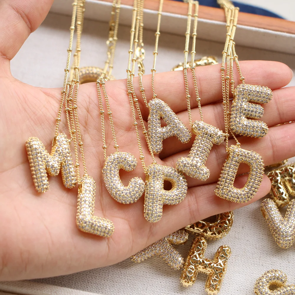 

Zirconia 26 Letter Necklace for Women Light luxury A-Z Alphabet Cubic Zircon Necklace Hip Hop Classic Copper Charm Jewelry