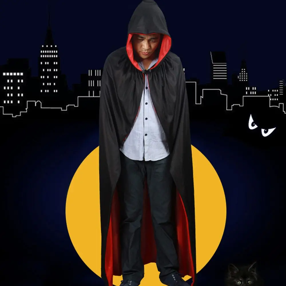 Costumes Reversible Witch Clothes Children Single Layer Adult Wizard Robe Halloween Cloak Hooded Cape Performance Costumes