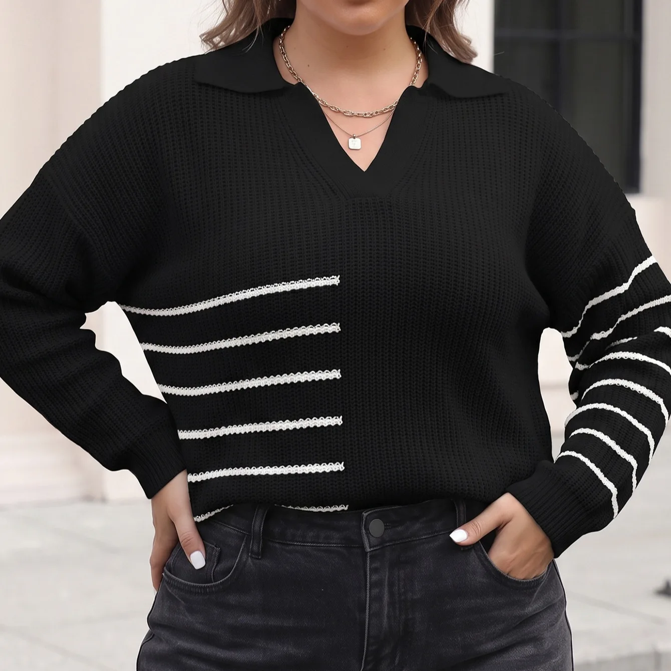 Women's Plus Size L-3XL Casual Knitted Long Sleeve Knitting Sweater Loose T-shirt Sports Outdoor Top Women Clothing Oversized view 3