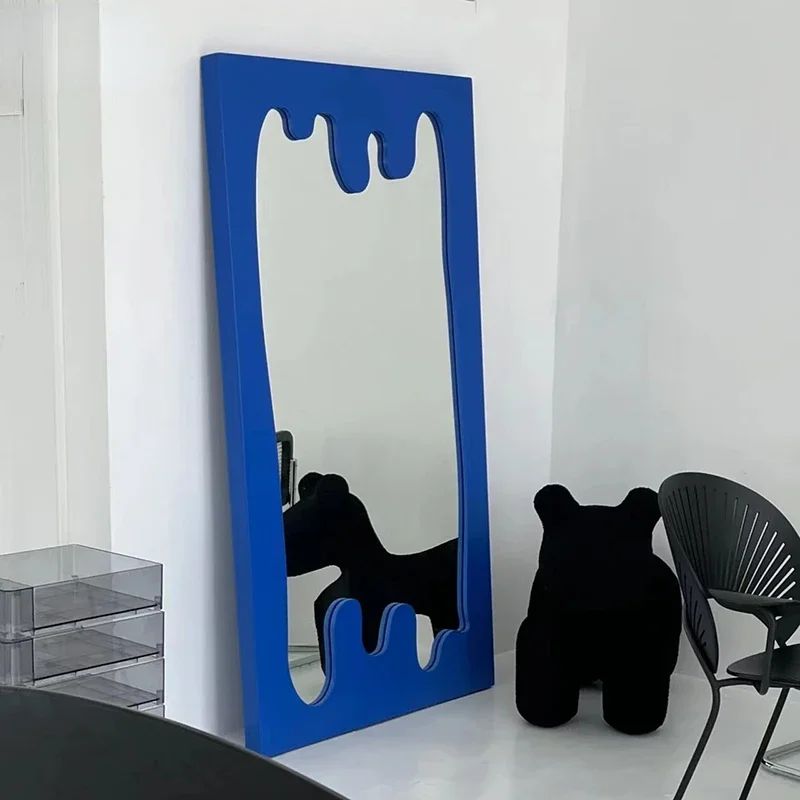 Full body mirror, internet celebrity, household irregular Klein blue floor mirror, dressing mirror