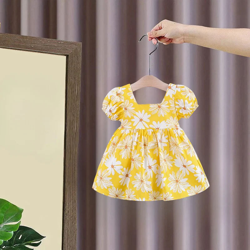 Weibliche Baby Sommer Neue Ganzkörper Chrysantheme Großen Bogen Prinzessin Kleid Weibliche Baby Blase Hülse Süße Casual Kleid