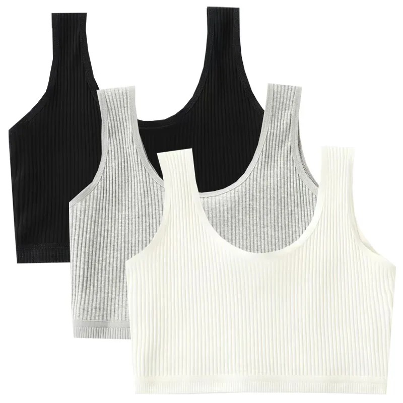 3pcs Cotton Girl's Sports Bra Kids Teen Tops Pupil Underwear Young Puberty Thin Training Bra Student Vest Children Singlet S M L