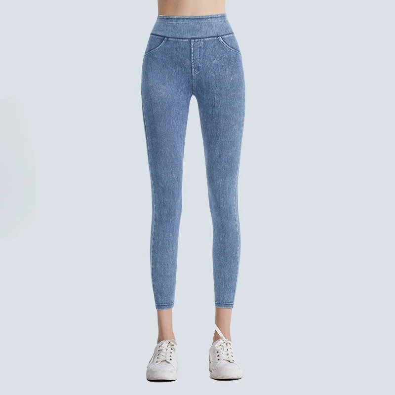 Sexy  Trend High Waist Faux Jeans Women Skinny Lift Hip Tummy Stretch Fitness Casual Pants  Outer Pockets Y2k Clothes Gothic