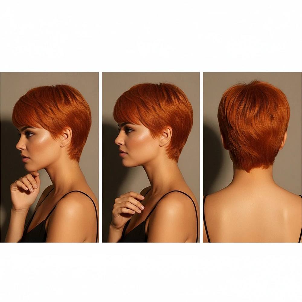 الزنجبيل قصيرة عابث قطع شعر مستعار شعر طبيعي مفرود الباروكات مع الانفجارات للنساء آلة صنع قبعة الشعر البرازيلي 100% خصلات الشعر المستعار الإنسان