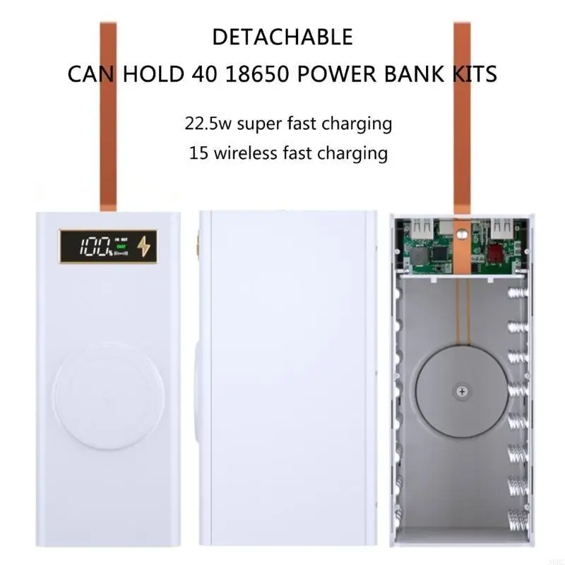 DIY Power Case Box 18650 Battery Case Detachable DIY Power Case with LED Light USB C Quick Charging Case Type C USB N0HC