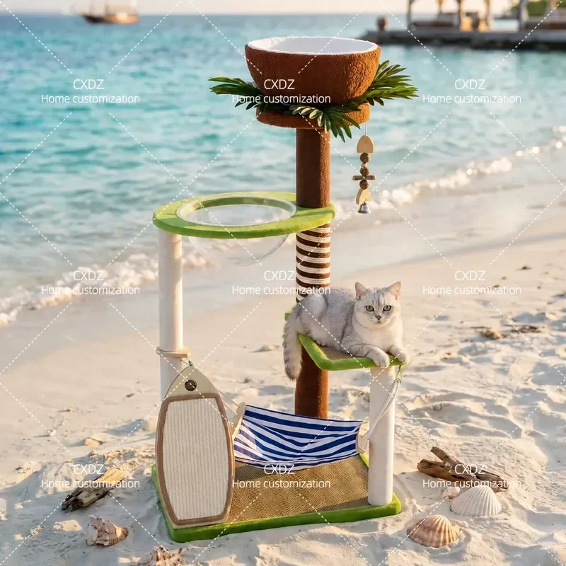 Riley Cat Seaside Coconut Climbing Frame Space Saving Capsule Jumping Platform Scratching Post Board for Small Apartments