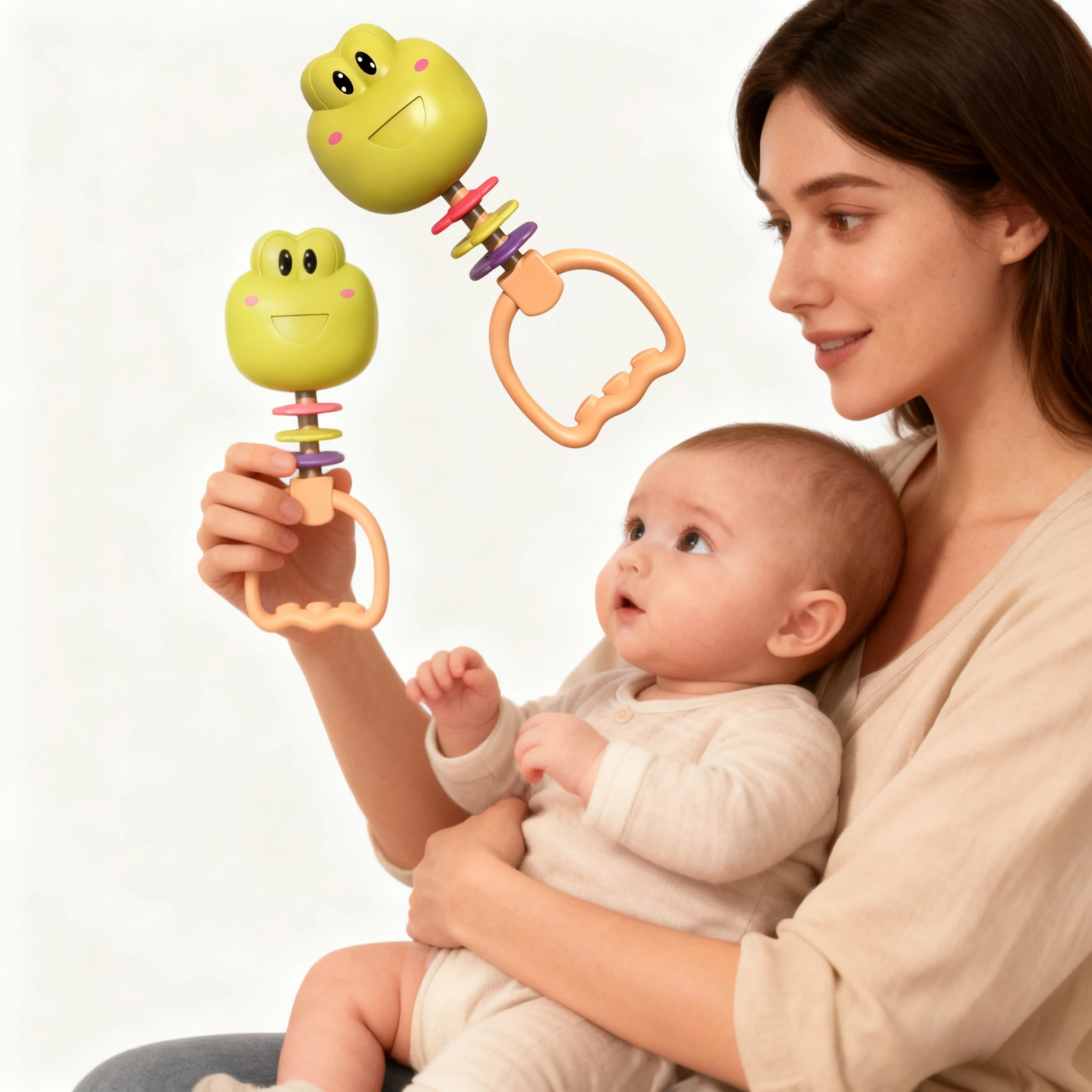 ของเล่นเด็ก กระดิ่งเขย่ามือ รูปกบตัวน้อยน่ารัก ทำจากวัสดุที่เป็นมิตรต่อสิ่งแวดล้อม ช่วยฝึกการจับและพัฒนาการด้านการได้ยินของทารก