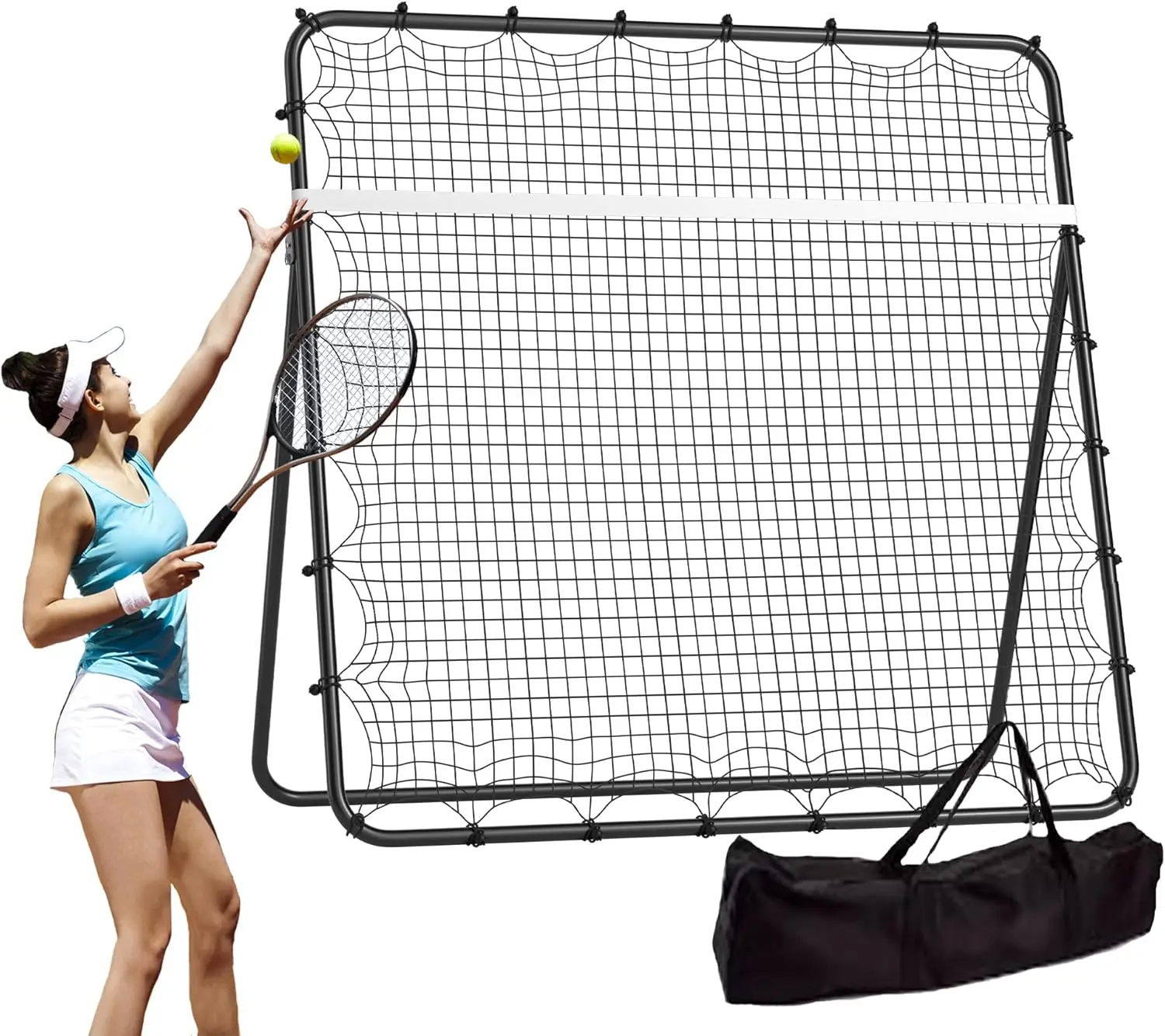 

6.5 x 6.5 ft, Steel Tennis Practice Rebounding Net, Solo Tennis Trainer, Adjustable Angle Multi-Sport Trainer Available, Practic