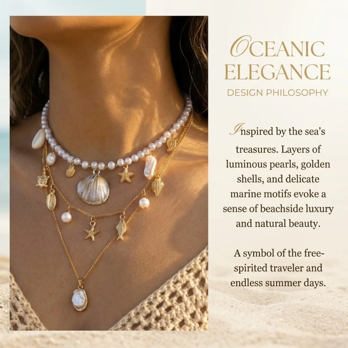 Barocke Halskette mit unregelmäßigen Imitationsperlen, Muscheln, Seesternen, Schnecken und Fischen für Damen und Herren, Bohemian Ocean Beach Schmuck – Detail 8