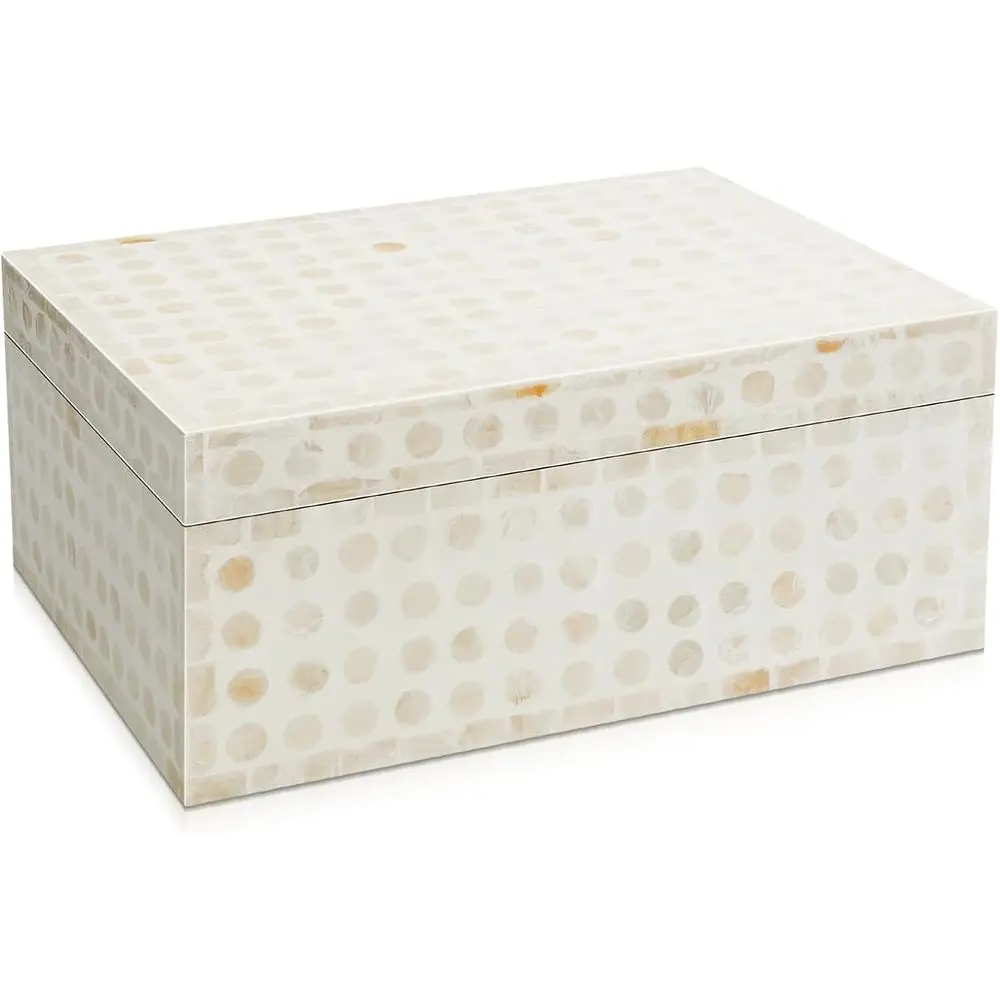 

Rectangular Mother of Pearl Shell Box for Home Decor, Jewelry, Watch Storage, Christmas Gift, 11.9 x 9 x 5.1