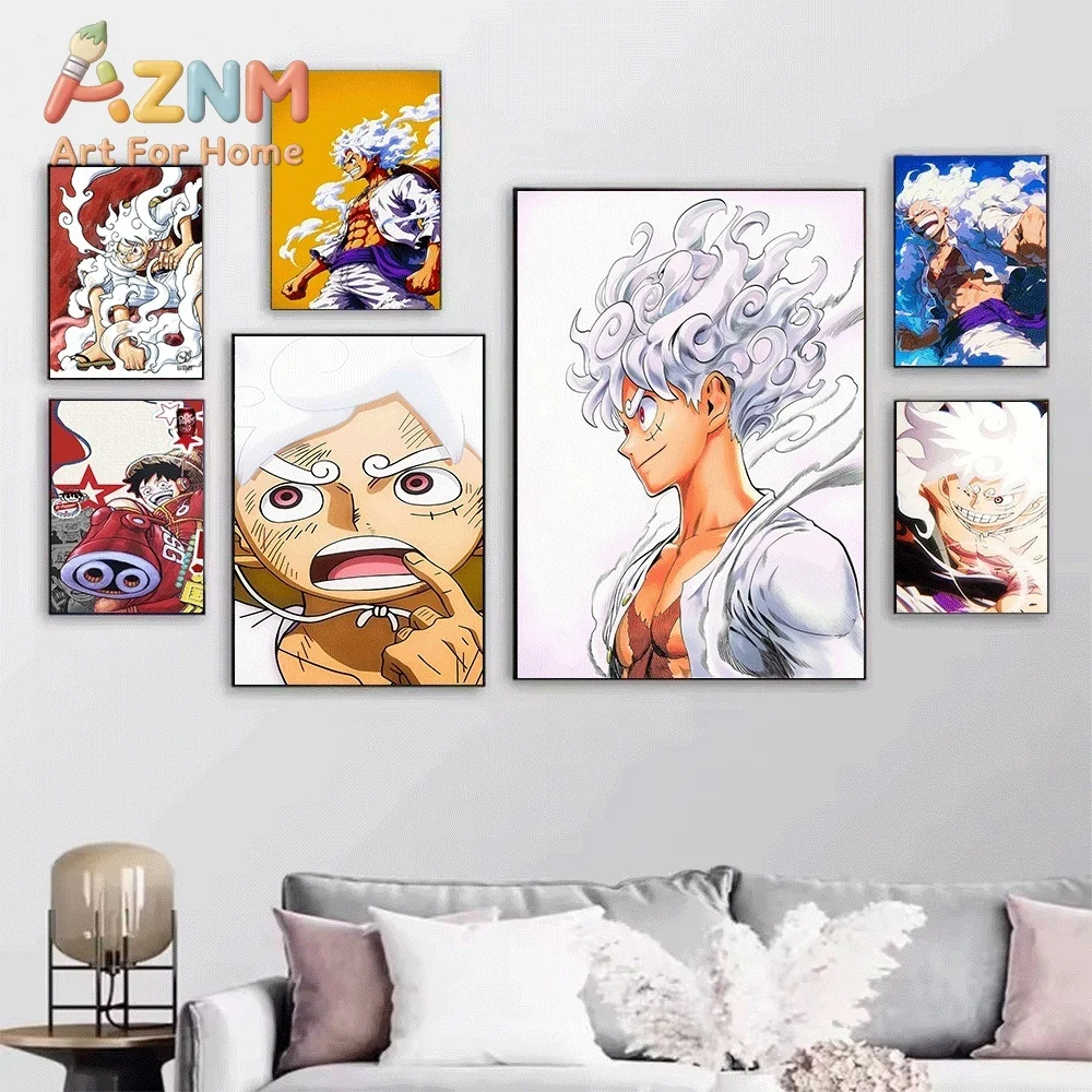 One Piece Gear 5 Nika Luffy Anime Canvas Wall Art Frameless Canvas Print Manga Character Poster Home Decor for Living Room Bed