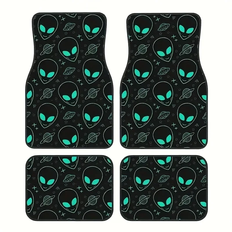4Pcs Universal Car Floor Mats, Alien UFO Space Pattern, Fun Extraterrestrial Style For Cars