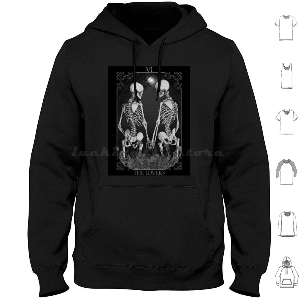 The Lovers Hoodie cotton Long Sleeve Love Tarot Skull Flowers Flower Skeleton Couple Death Occult Dead Kiss Romance