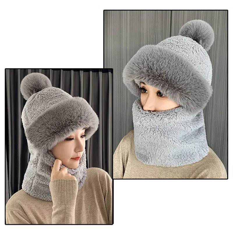 Women's Winter Thickened Warm Snow Cycling Hat  New Neck Mask Integrated Ear Protection Windproof Hat Parent-child Children