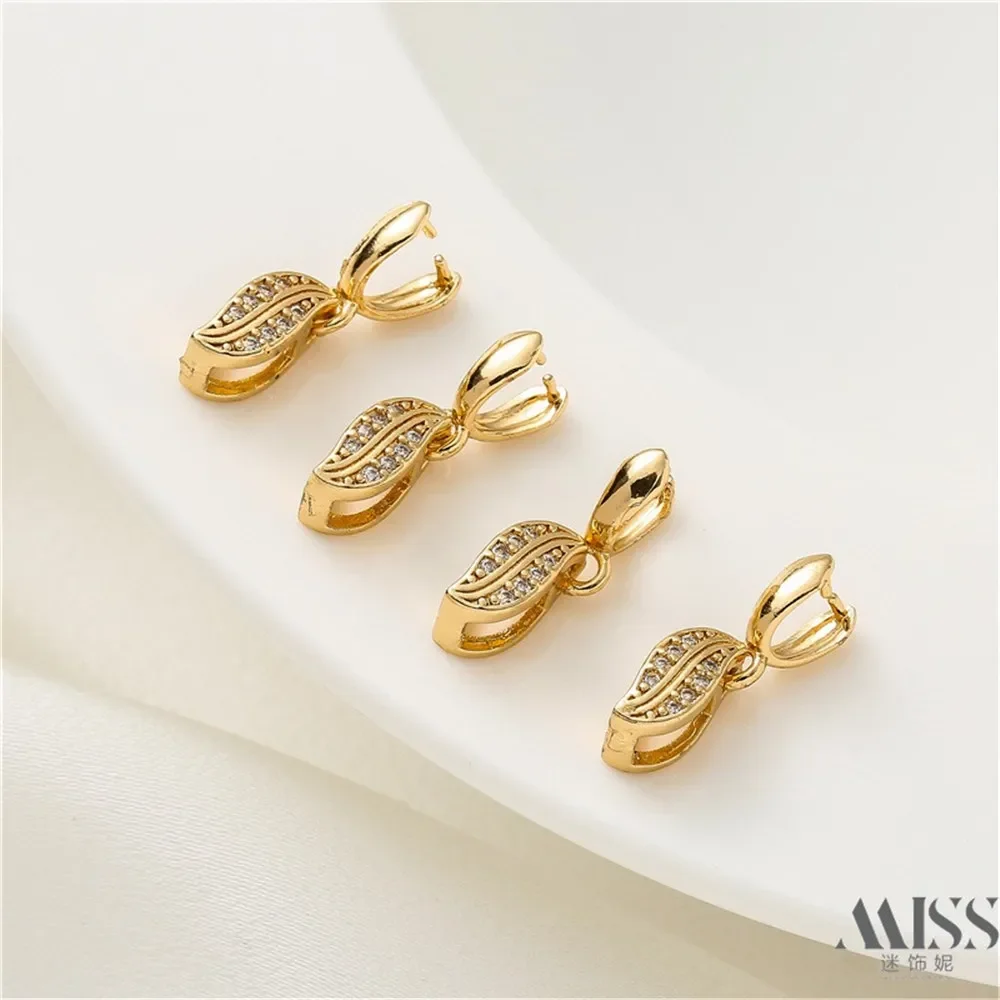 14K Gold-plated Zircon S-shaped Leaf Clip DIY Accessory, Handmade Bead Clip Pendant Necklace, Headwear Accessory