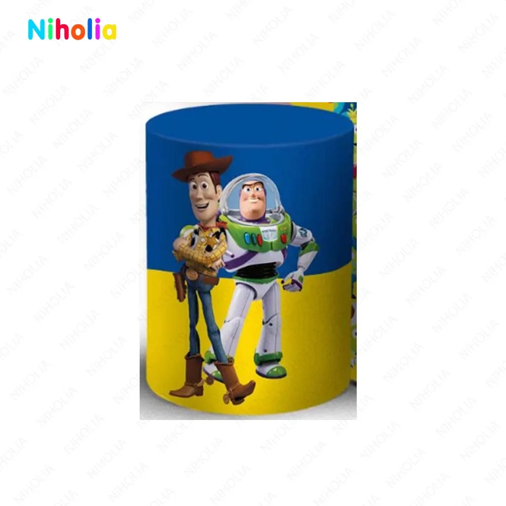 Disney Toy Story Round Backdrops Covers Boy Kids 1st Birthday Circle Background Decoration Baby Shower Cylinder Cloth Elastic