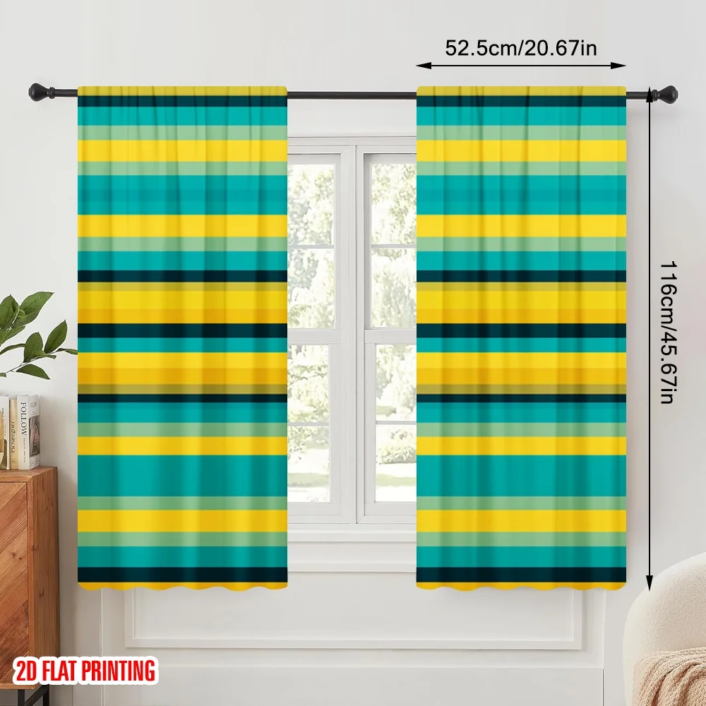 2pcs,2D plane printing Light Filtering Curtains Colorful Horizontal Stripes Versatile Fabric (without rod) Art Deco Festive