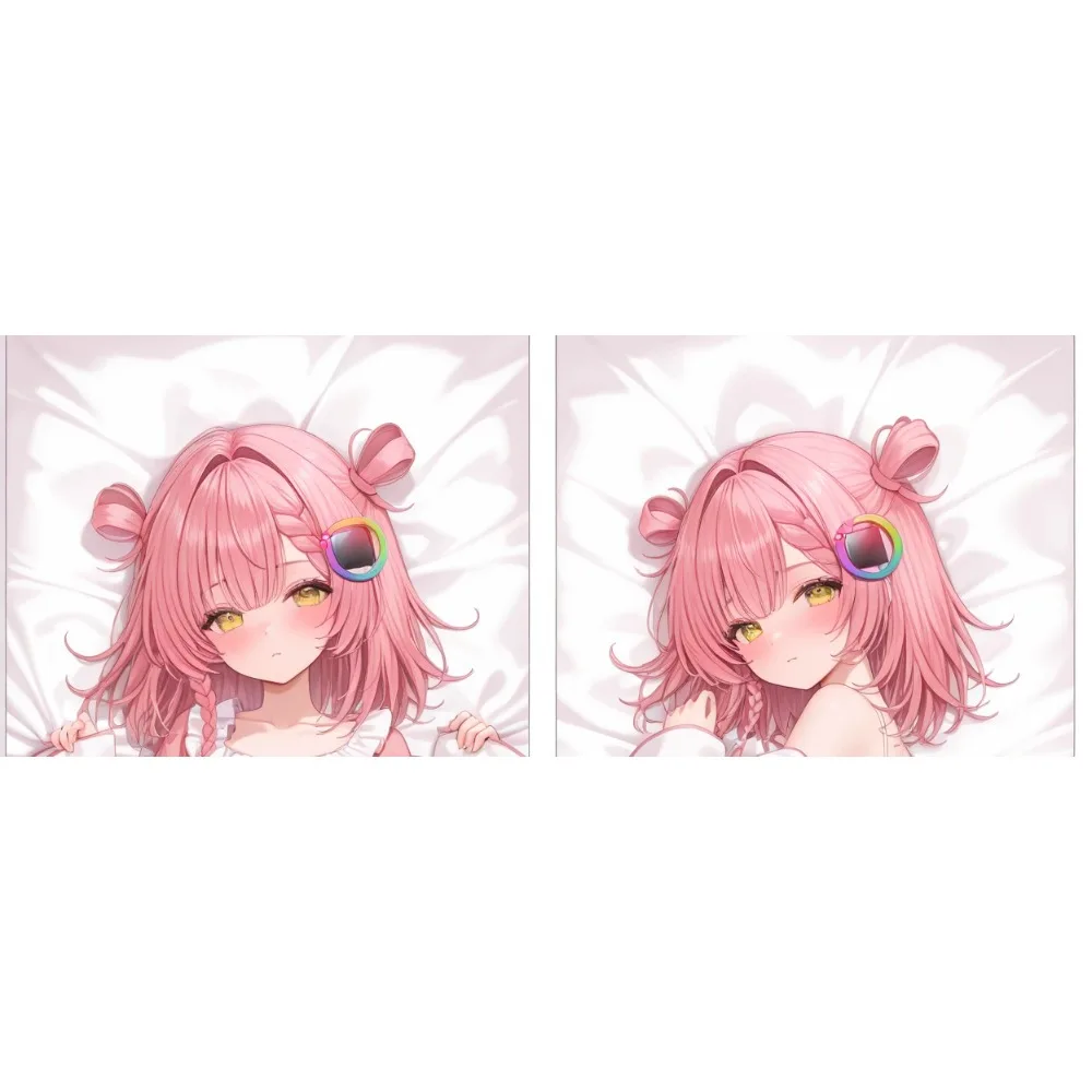 Anime Pink Ribbon Girl Dakimakura Case Pink Long Hair Bow Decoration Double Sided Printing