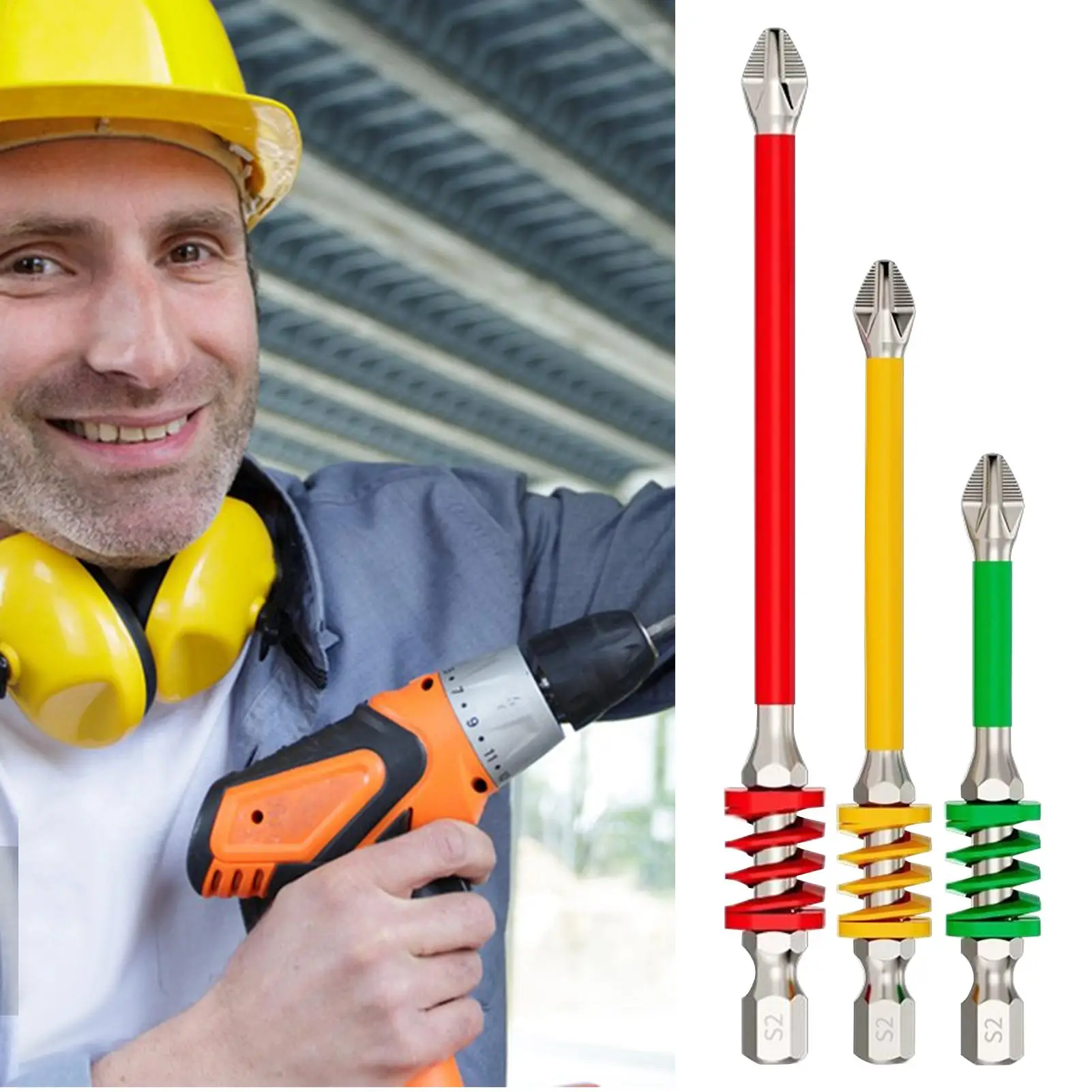 

Magnetic Drill Bit Set 2 Pieces Magnet Screwdriver Bits For Drill Tough Anti-Slip Tips With Spring For Household Technician Work