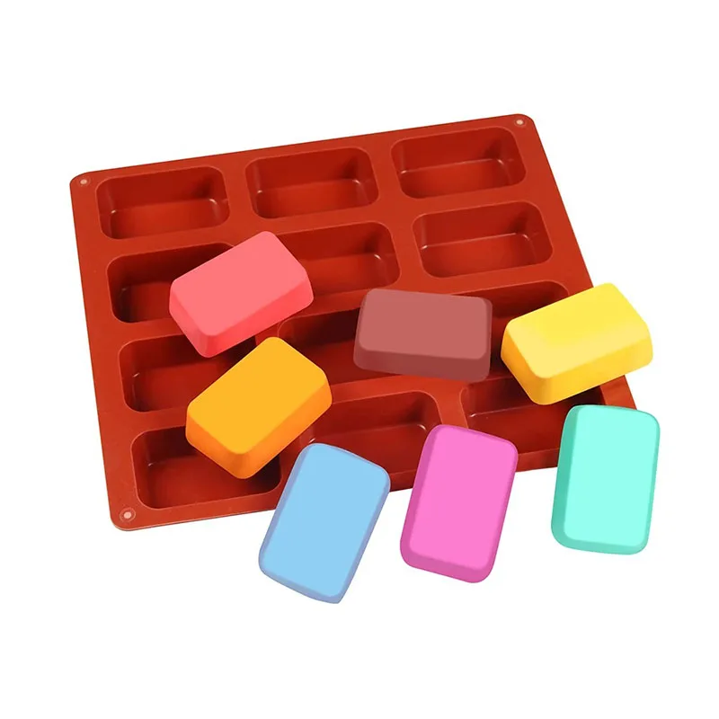 12 Hole Rounded Rectangle Silicone Soap Mold for Handmade Craft DIY Soap Making Tools Molds Food Grade Silicone Soap Form Mould