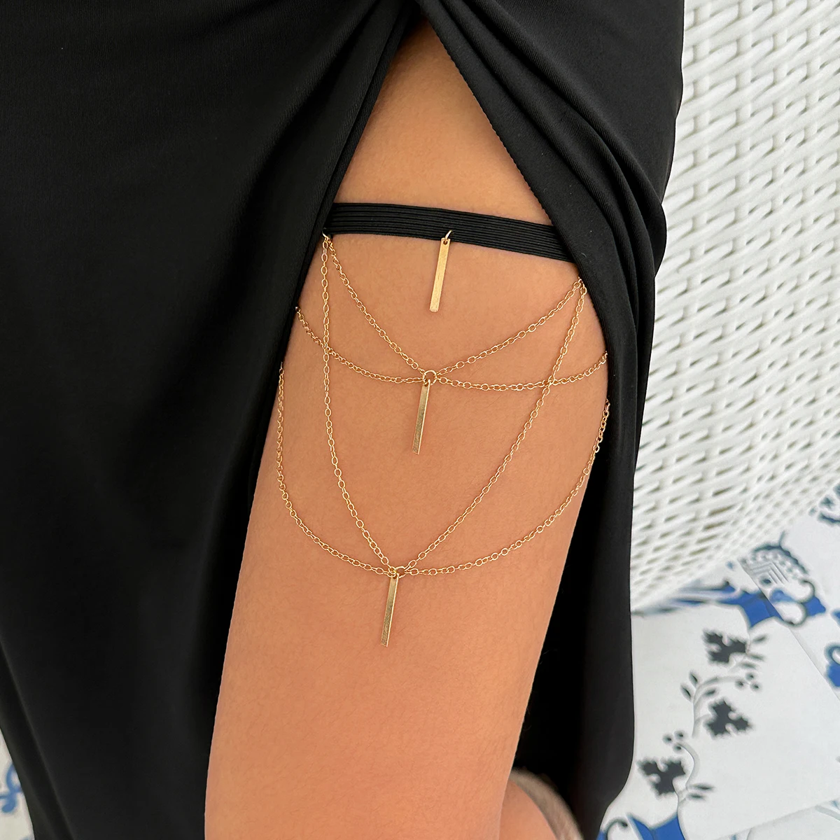 Multilayer Boho Elastic Band Bandage Leg Thigh Chain for Women  Bikini Goth Rod Tassel Pendant Garter Belt Body Jewelry Gift New