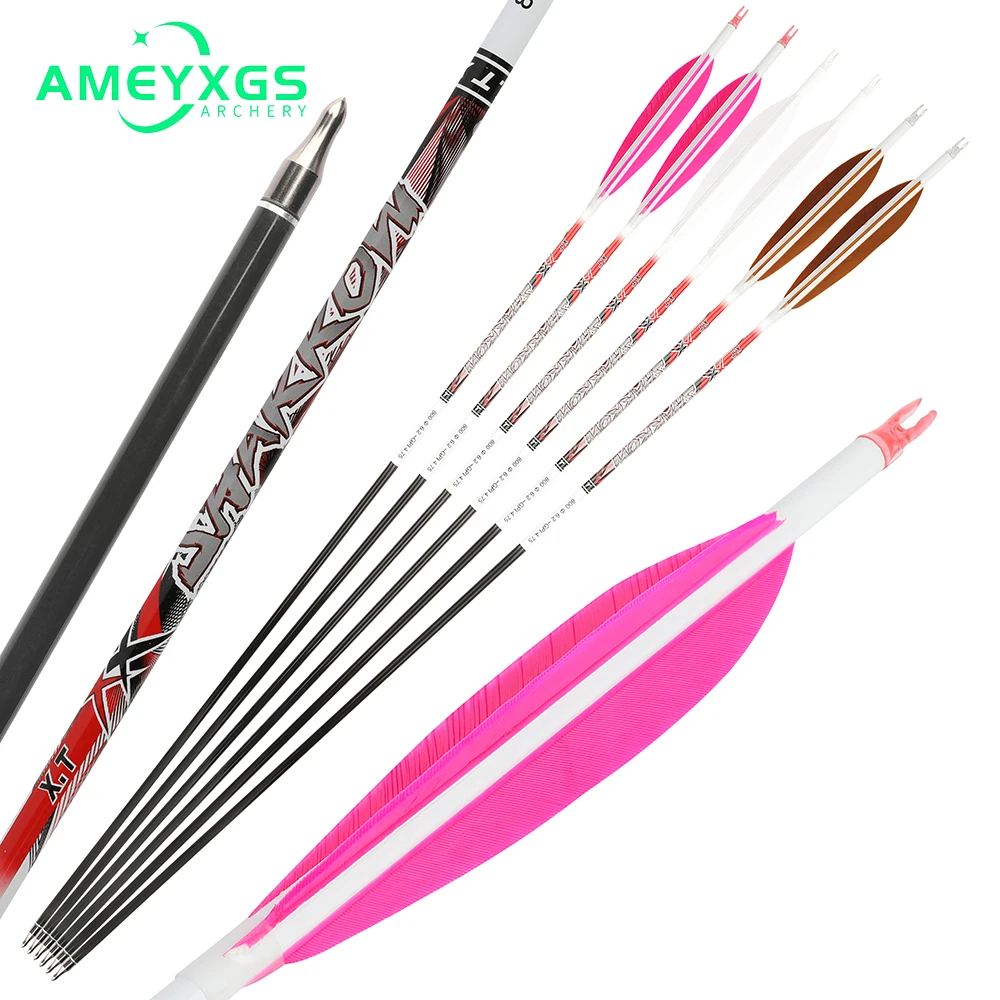 

5-inch Target Feather Pure Carbon Arrow Archery Carbon Arrow Spine 300-800 ID 6.2mm Archery For Compound Recuvre Bow Shooting